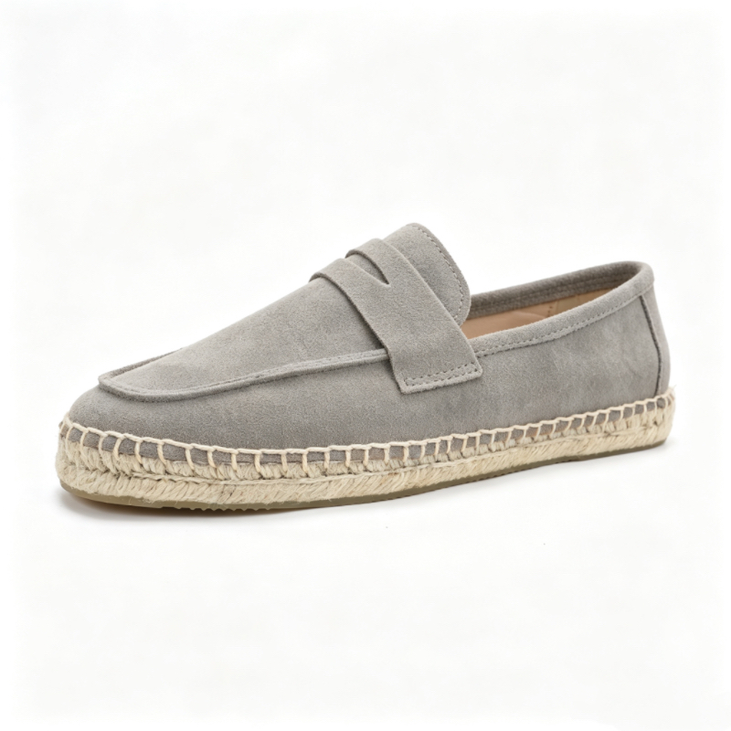Espadrille Slip On - Unisex Wildleder-Loafer mit Espadrille-Jutesohle, Slip-On Flache